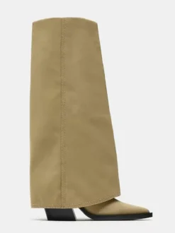 Bottes mi-mollet pour femmes bottes à talons épais en polyester à bout pointu