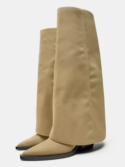 Bottes mi-mollet pour femmes bottes à talons épais en polyester à bout pointu