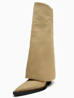 Bottes mi-mollet pour femmes bottes à talons épais en polyester à bout pointu