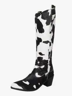 Bottes mi-mollet pour femmes en crin de cheval bottes à bout pointu et talon chiot