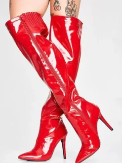 Bottes noires au-dessus du genou Bottes sexy au-dessus du genou à bout pointu en cuir PU