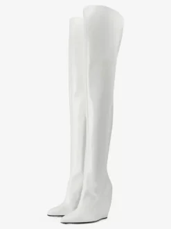 Bottes noires au-dessus du genou bottes à bout pointu et talon compensé cuissardes hautes