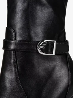 Bottes noires au-dessus du genou bottes à talons hauts avec boucle et plateforme