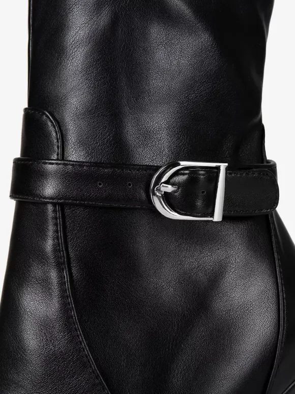 Bottes noires au-dessus du genou bottes à talons hauts avec boucle et plateforme