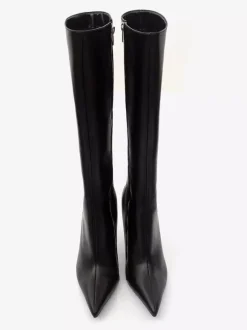 Bottes noires au genou pour femmes bottes à talons hauts à bout pointu et fermeture éclair