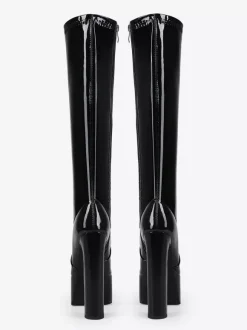 Bottes noires hautes au genou pour femmes bottes à plateforme et à talons épais pour drag queen