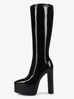 Bottes noires hautes au genou pour femmes bottes à plateforme et à talons épais pour drag queen