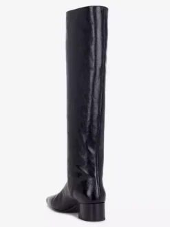 Bottes noires hautes au genou pour femmes bottes à bout pointu et talon épais longueur genou