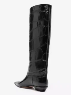 Bottes noires hautes à motif pierre bout carré et talon épais