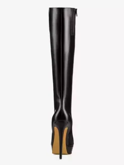 Bottes noires à plateforme et talons hauts à bout rond