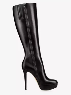 Bottes noires à plateforme et talons hauts à bout rond