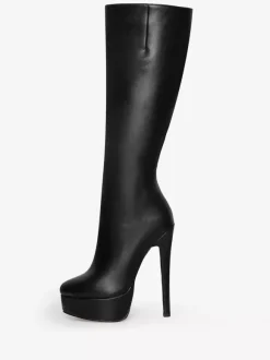 Bottes noires à plateforme et talons hauts à bout rond