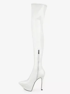 Bottes noires sexy à plateforme bout pointu et talons hauts montantes