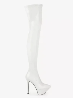Bottes noires sexy à plateforme bout pointu et talons hauts montantes