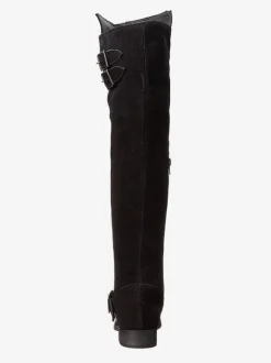Bottes Plates En Daim Noires À Bout Rond Détail De Boucle Cuissardes