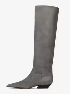 Bottes plates en daim pour femmes bottes hautes à bout carré