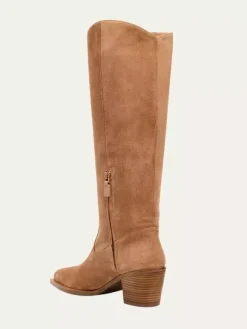 Bottes plates en daim pour femmes bottes hautes à bout pointu