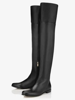 Bottes plates noires pour femmes cuissardes à bout rond chaussures