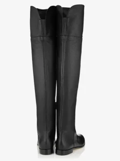Bottes plates noires pour femmes cuissardes à bout rond chaussures