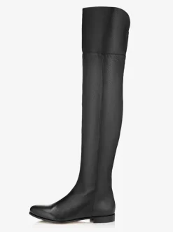 Bottes plates noires pour femmes cuissardes à bout rond chaussures