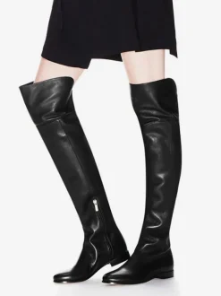 Bottes plates noires pour femmes cuissardes à bout rond chaussures