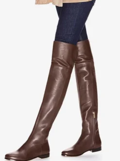 Bottes plates noires pour femmes cuissardes à bout rond chaussures