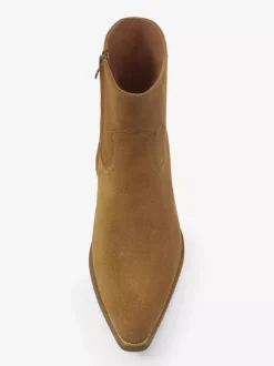 Bottes pour hommes en daim marron café bottes à bout zippé bottines à enfiler bout pointu talon moyen