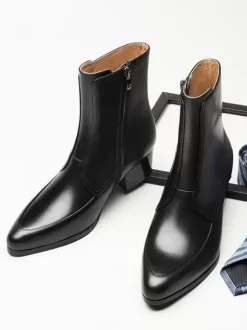 Bottes pour hommes à enfiler bout pointu fermeture éclair talon moyen bottines