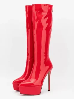 Bottes sexy argentées à plateforme bout pointu talon aiguille bottes mi-mollet pour femmes