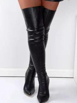 Bottes sexy au-dessus du genou bottes hautes noires à talons hauts