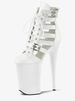 Bottes sexy grande taille bout rond fermeture éclair boucle illustration talon aiguille découpé chaussures de danse pôle