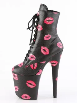Bottes sexy pour femmes à bout rond à lacets et talons aiguilles pour pole dance bottes hautes roses au-dessus du genou