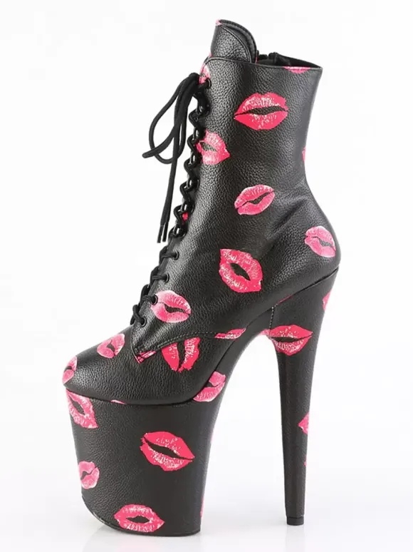 Bottes sexy pour femmes à bout rond à lacets et talons aiguilles pour pole dance bottes hautes roses au-dessus du genou