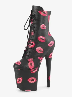 Bottes sexy pour femmes à bout rond à lacets et talons aiguilles pour pole dance bottes hautes roses au-dessus du genou