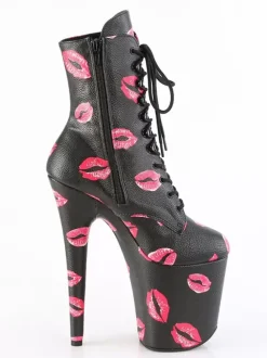 Bottes sexy pour femmes à bout rond à lacets et talons aiguilles pour pole dance bottes hautes roses au-dessus du genou