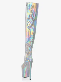 Bottes sexy pour femmes plateforme métallique bout rond talon haut cuissardes