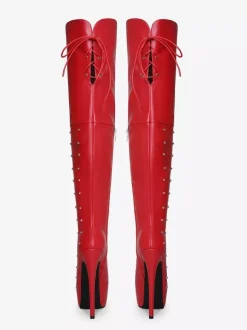 Bottes sexy pour femmes à plateforme bout ouvert talons hauts perlés bottes au-dessus du genou