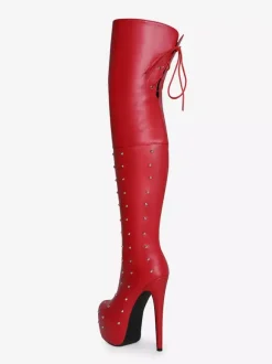 Bottes sexy pour femmes à plateforme bout ouvert talons hauts perlés bottes au-dessus du genou