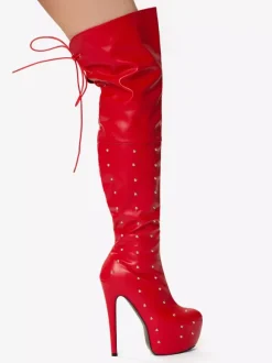 Bottes sexy pour femmes à plateforme bout ouvert talons hauts perlés bottes au-dessus du genou