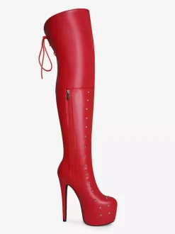Bottes sexy pour femmes à plateforme bout ouvert talons hauts perlés bottes au-dessus du genou