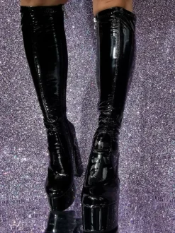 Bottes sexy rouges à plateforme en PU verni et talon épais unisexe GO GO