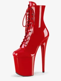 Bottes sexy à talons hauts rouges bout rond fermeture éclair géométrique talon aiguille Rave Club cuissardes