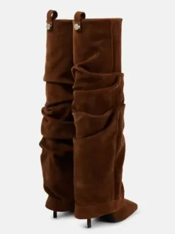 Bottes souples femmes chaussures hautes à talons hauts et bout carré pliables