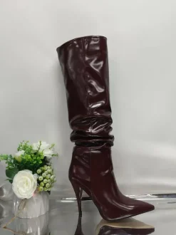 Bottes Souples Pour Femmes Bottes Mi-Mollet À Bout Pointu Talon Aiguille Chic