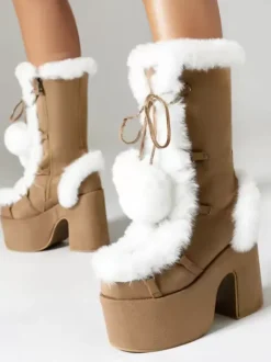 Bottes Sweet Lolita en daim avec n艙uds et bout rond chaussures Lolita blanches