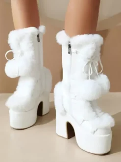 Bottes Sweet Lolita en daim avec n艙uds et bout rond chaussures Lolita blanches