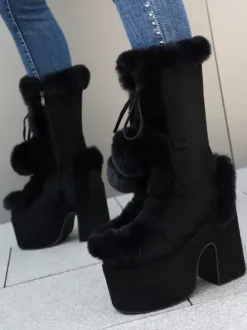 Bottes Sweet Lolita en daim avec n艙uds et bout rond chaussures Lolita blanches