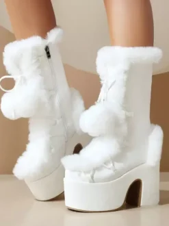 Bottes Sweet Lolita en daim avec n艙uds et bout rond chaussures Lolita blanches