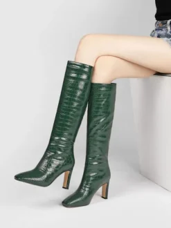 Bottes à Talons Hauts Femme avec Bout Pointu en Cuir Synthétique Unicolore