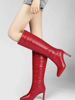 Bottes à Talons Hauts Femme avec Bout Pointu en Cuir Synthétique Unicolore